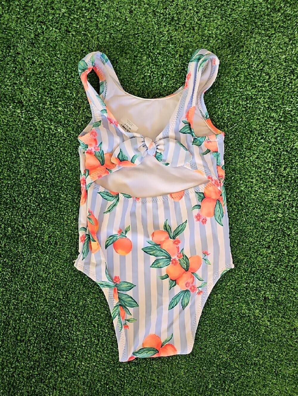 Old Navy Girls Peach Print One-Piece Swimsuit - White, Blue, Orange, Green - Picture 3 of 4
